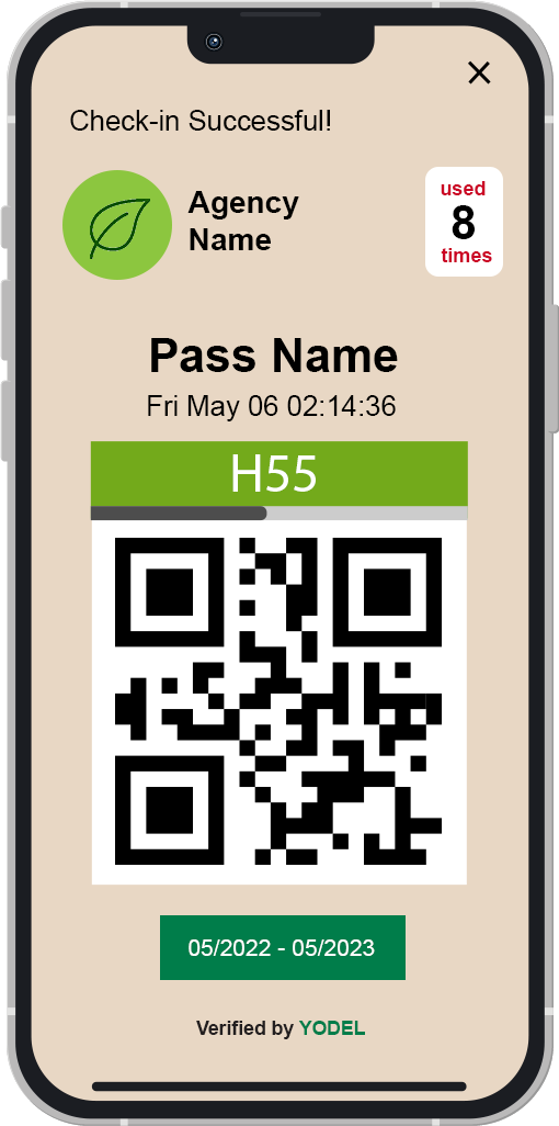 Yodel Pass Check In Screen