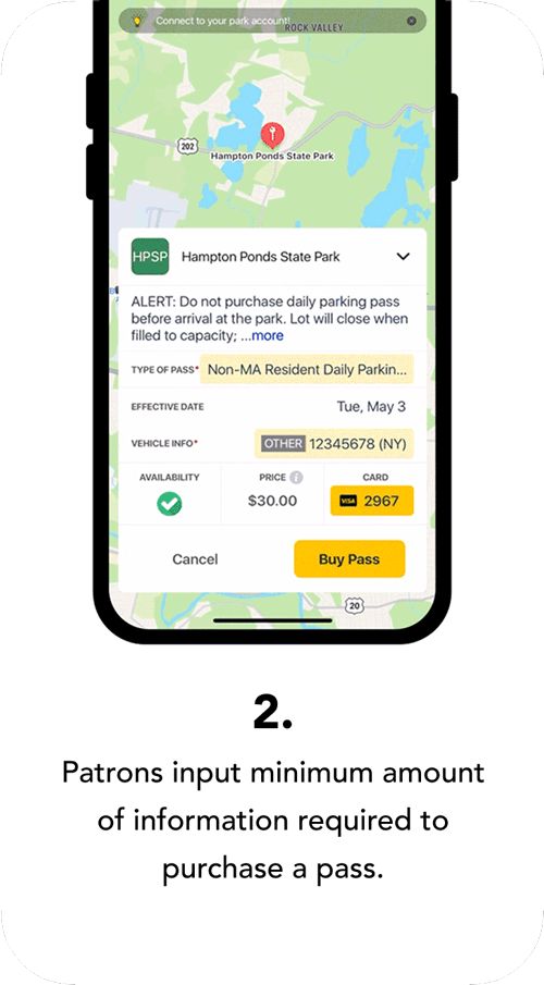 2. Patrons input minimum amount of information required to purchase a pass.
