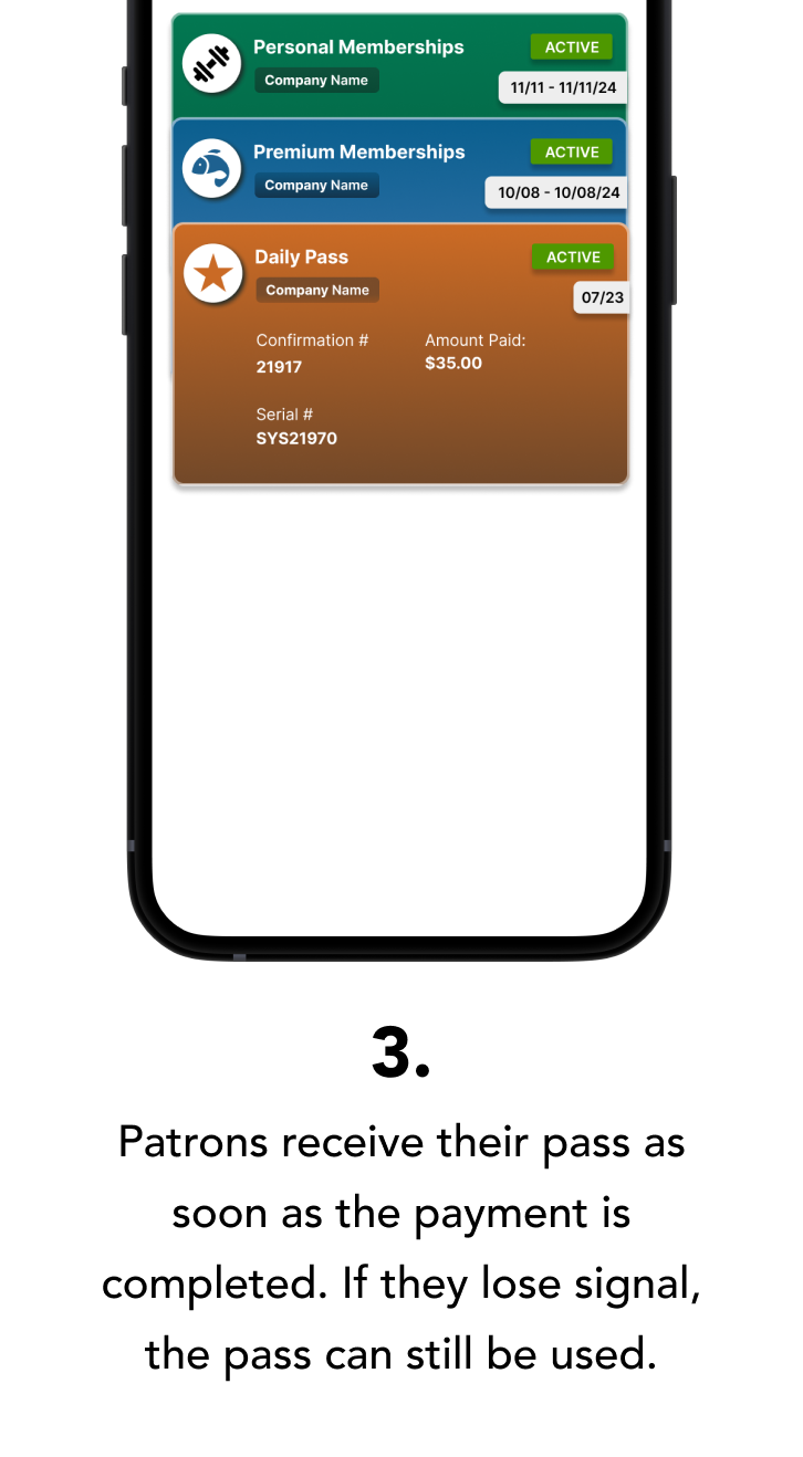 3. Patrons receive their pass as soon as the payment is completed. If they lose signal, the pass can still be used.