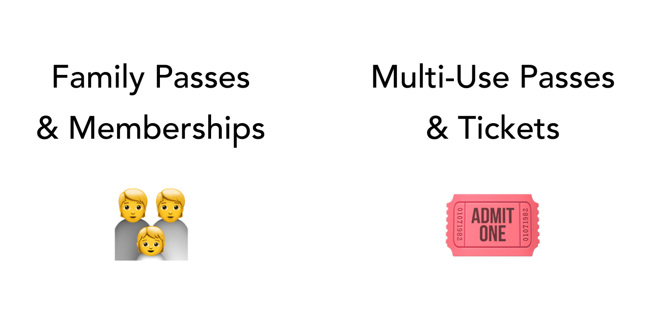 Family passes and memberships. Multi-use passes and tickets.