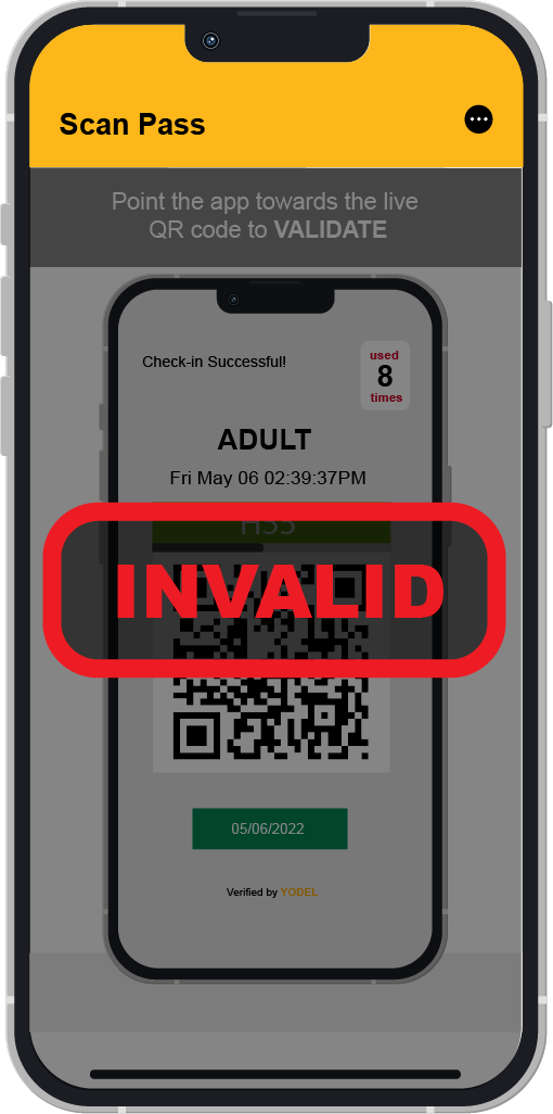 Yodel Ranger Scan of QR code for invalid pass