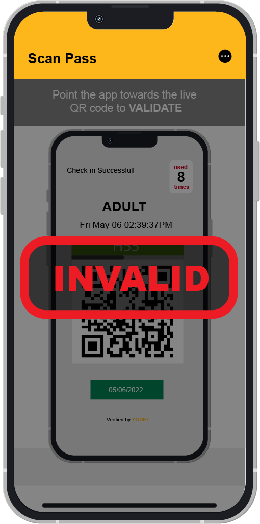 Yodel Ranger Scan of QR code for invalid pass