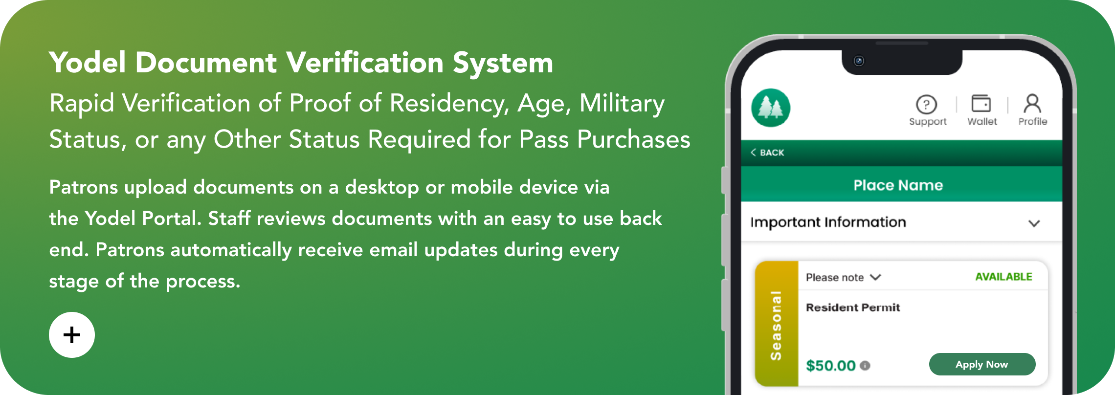Yodel Document Verification System. Rapid Verification of Proof of Residency, Age, Military Status, or any Other Status Required for Pass Purchases.